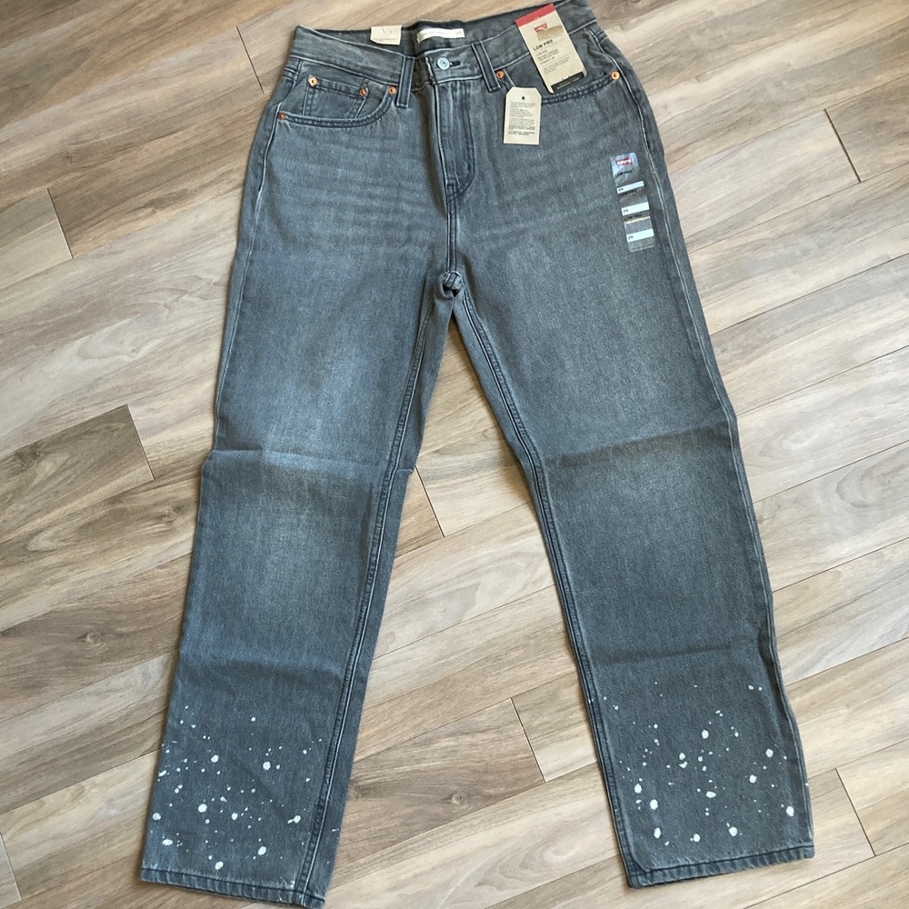 Levi’s low pro gray midrise straight leg jean splatter print cotton retro 29
